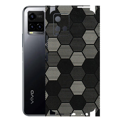VIVO Y Series Phone Skins (All Models) - Black & White Dotted Honeycomb Texture - 3D Embossed Finish (L-202) Vivo Y33 S