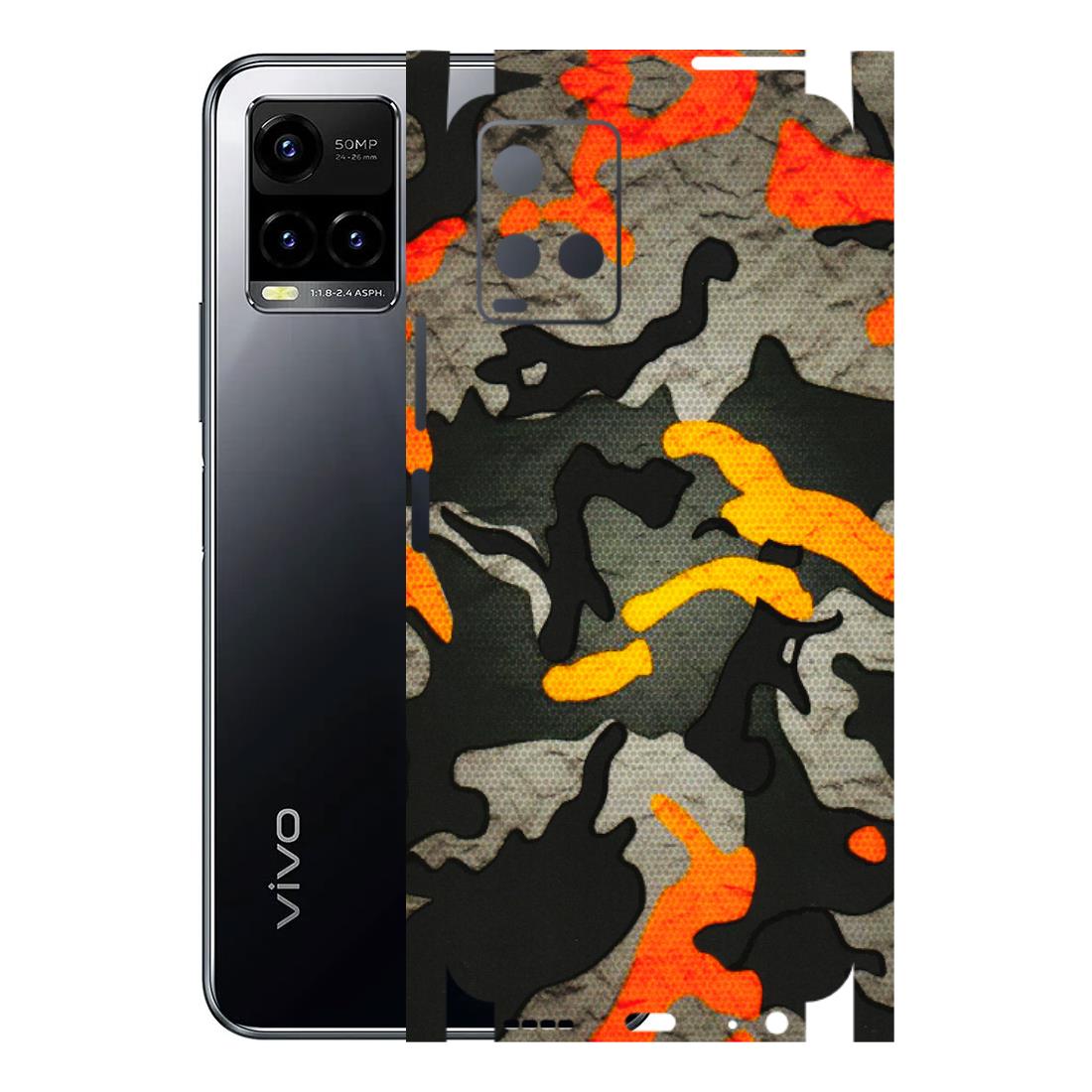 VIVO Y Series Phone Skins (All Models) - Orange Camouflage - 3D Embossed Finish (L-204) Vivo Y33 S