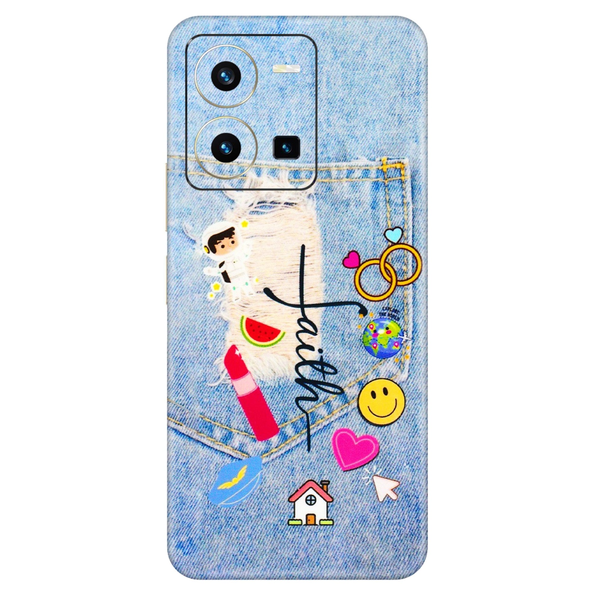 VIVO Y Series Phone Skins (All Models) - Denim Jeans Pocket - 3D Embossed Finish (L-134) Vivo Y35 2022