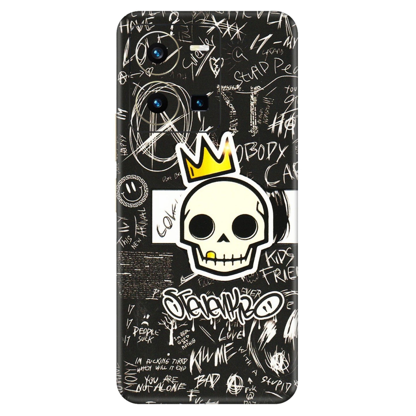 VIVO Y Series Phone Skins (All Models) - Funny Skull Black Chalk Grafitti - 3D Embossed Finish (L-22) Vivo Y35 2022