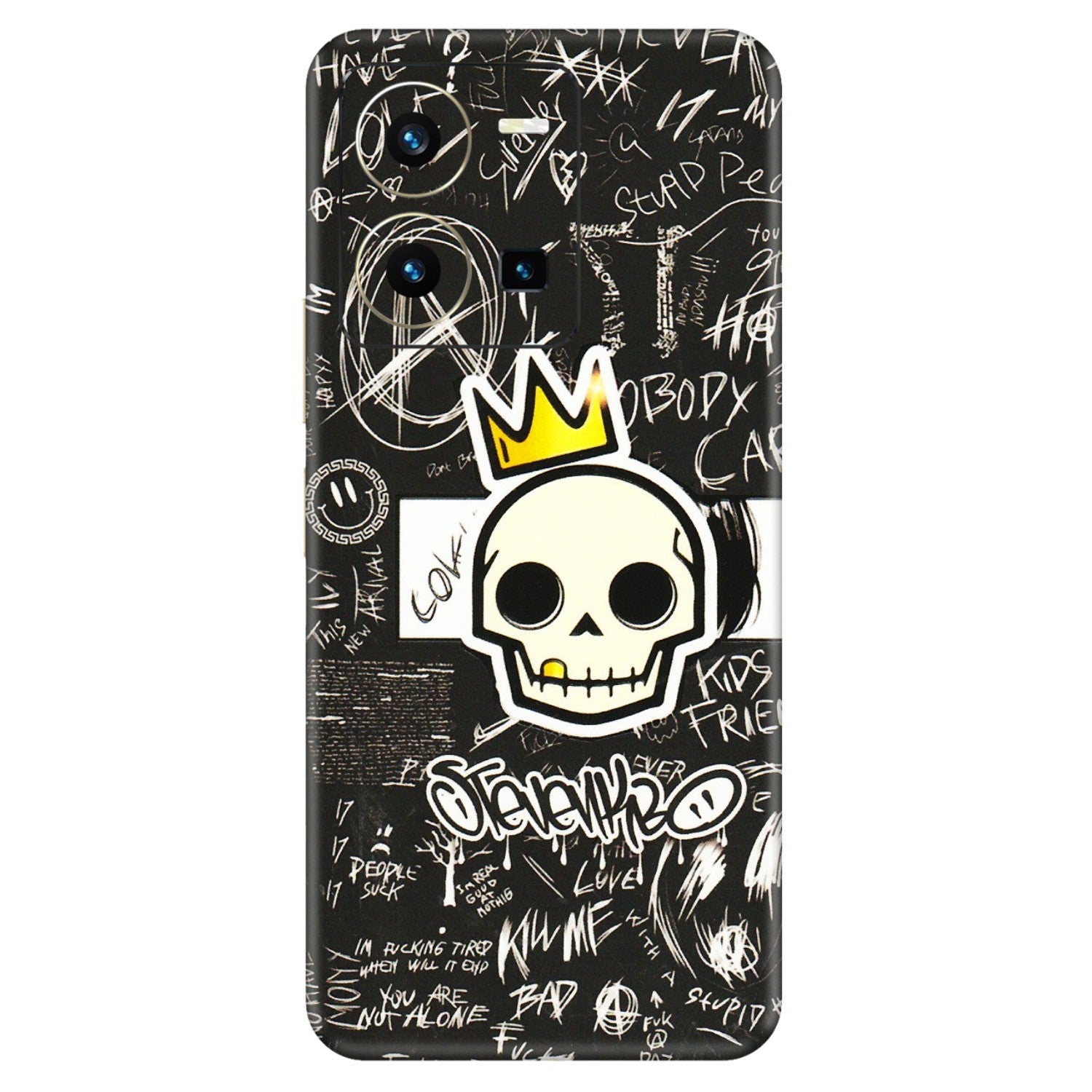VIVO Y Series Phone Skins (All Models) - Funny Skull Black Chalk Grafitti - 3D Embossed Finish (L-22) Vivo Y35 2022