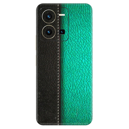 VIVO Y Series Phone Skins (All Models) - Black Green Dual Leather Stich - 3D Embossed Finish (L-233) Vivo Y35 2022