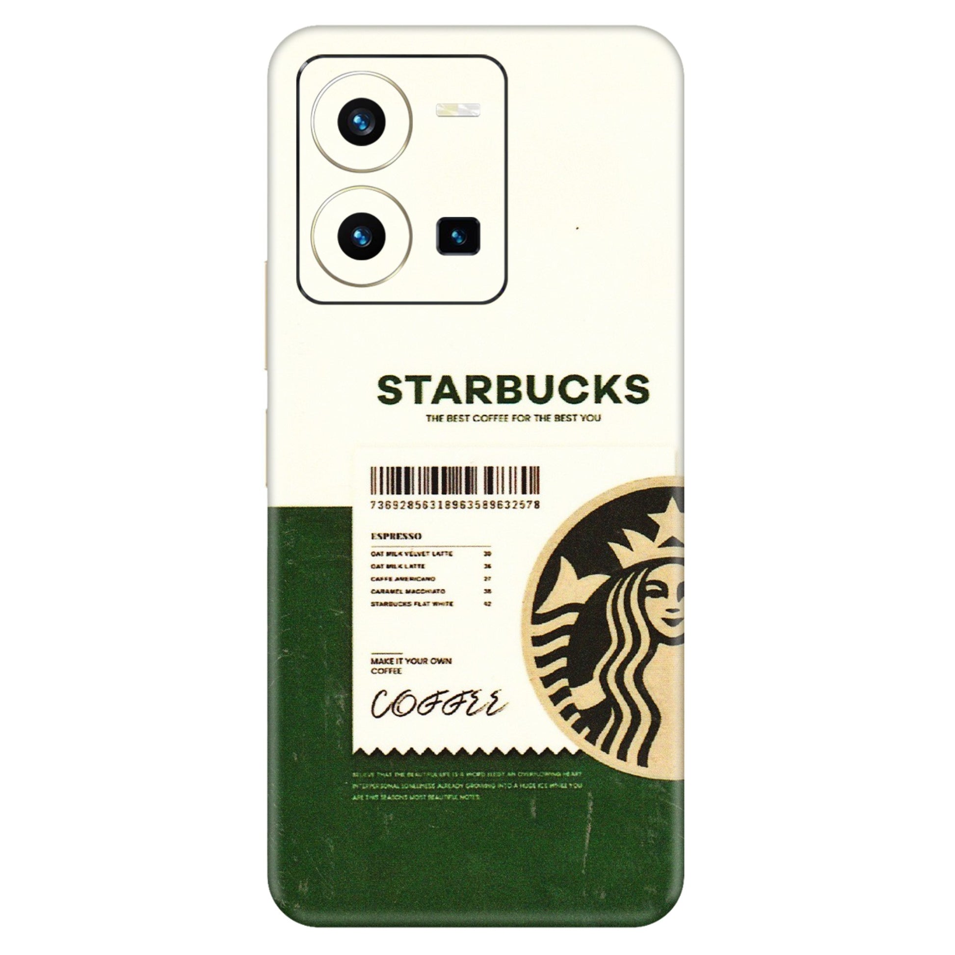 VIVO Y Series Phone Skins (All Models) - Starbucks Barcode - 3D Embossed Finish (L-308) Vivo Y35 2022