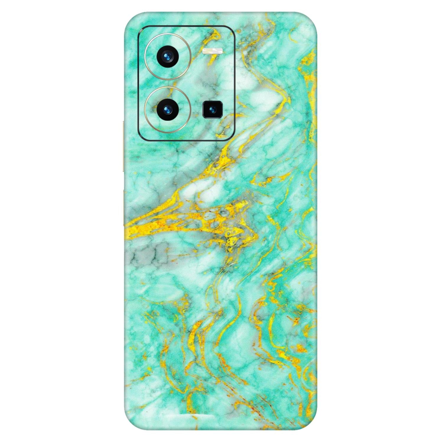 VIVO Y Series Phone Skins (All Models) - Green And Gold Marble Feel - Matte Finish (M-16) Vivo Y35 2022