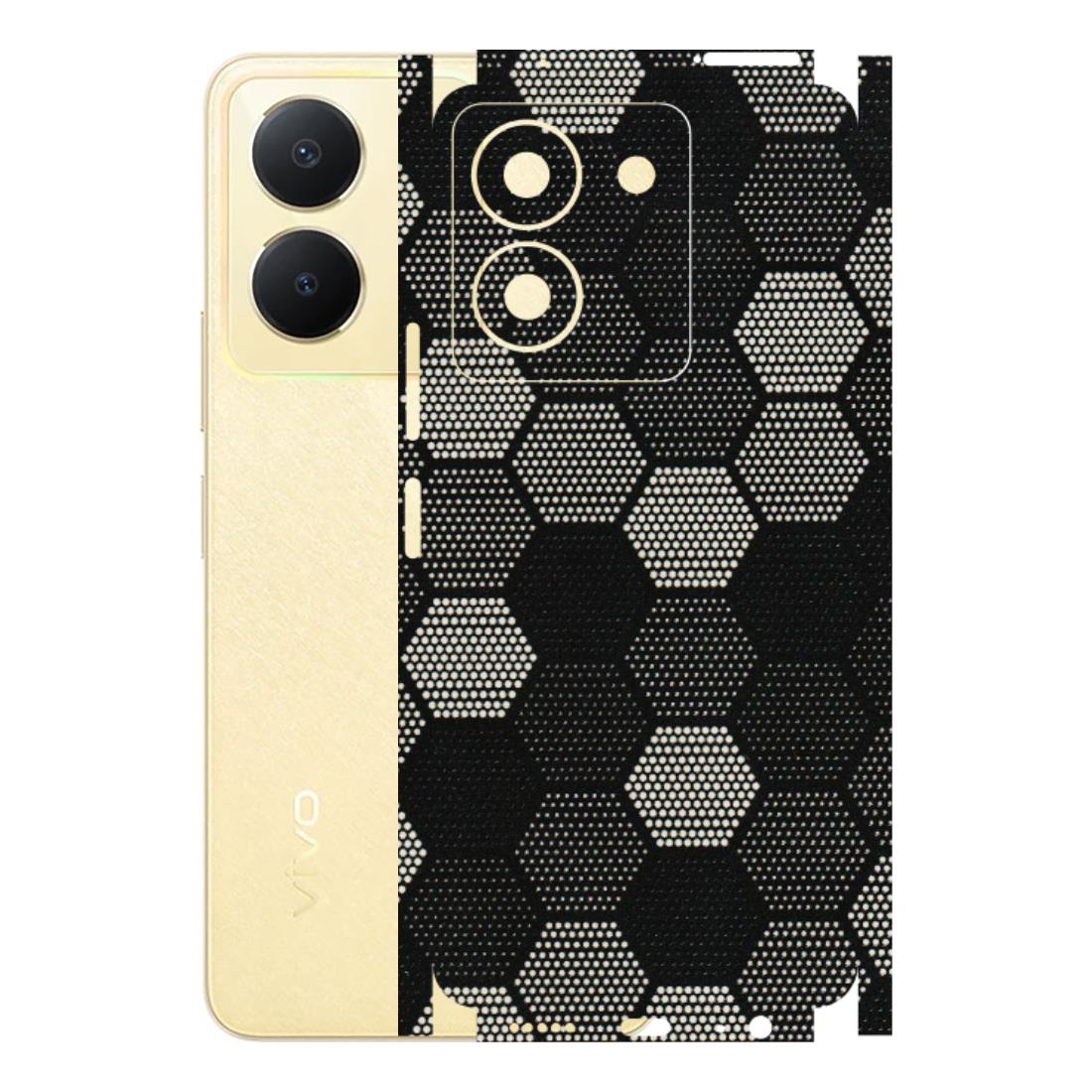 VIVO Y Series Phone Skins (All Models) - Black & White Dotted Honeycomb Texture - 3D Embossed Finish (L-202) Vivo Y36
