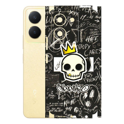 VIVO Y Series Phone Skins (All Models) - Funny Skull Black Chalk Grafitti - 3D Embossed Finish (L-22) Vivo Y36