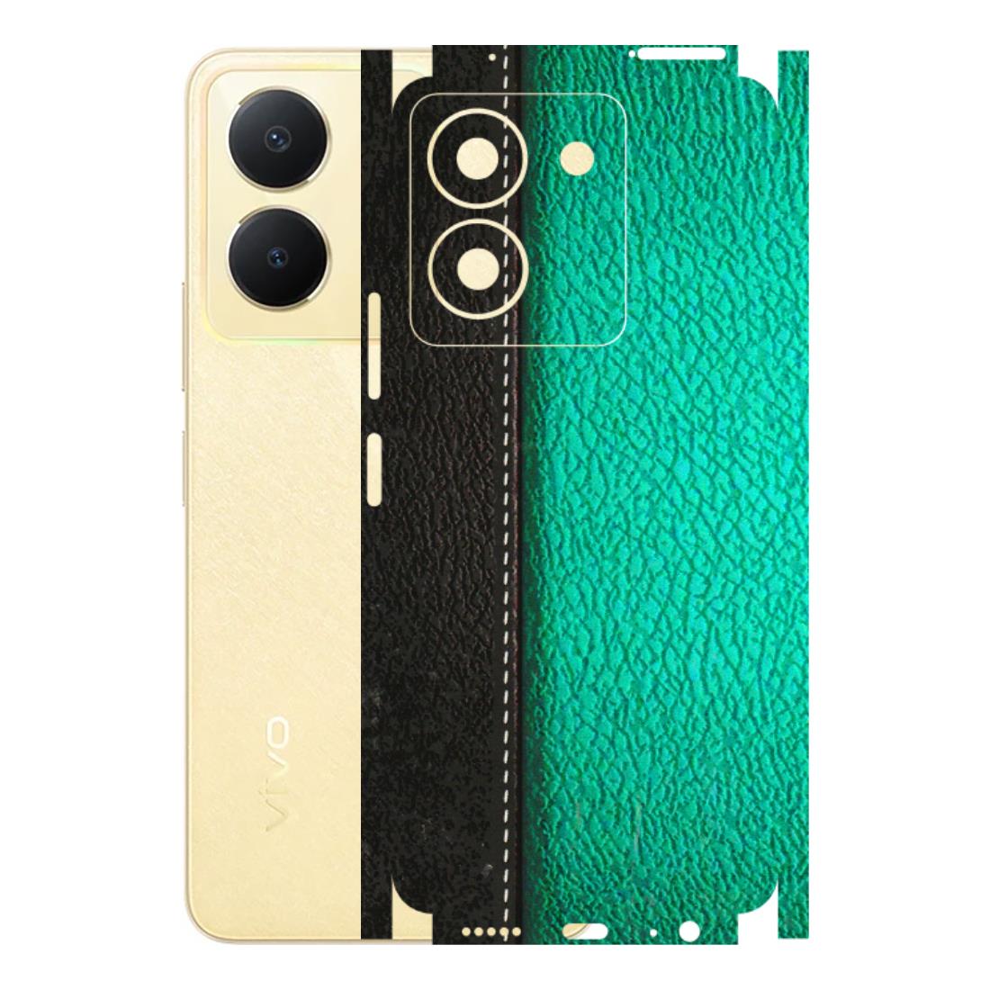 VIVO Y Series Phone Skins (All Models) - Black Green Dual Leather Stich - 3D Embossed Finish (L-233) Vivo Y36