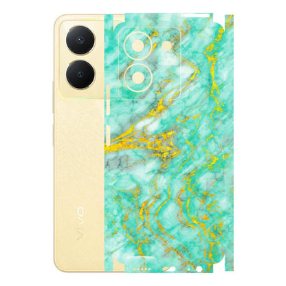 VIVO Y Series Phone Skins (All Models) - Green And Gold Marble Feel - Matte Finish (M-16) Vivo Y36