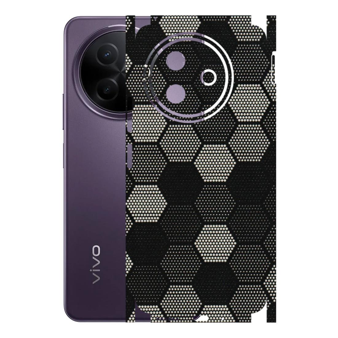 VIVO Y Series Phone Skins (All Models) - Black & White Dotted Honeycomb Texture - 3D Embossed Finish (L-202) Vivo Y39 5G