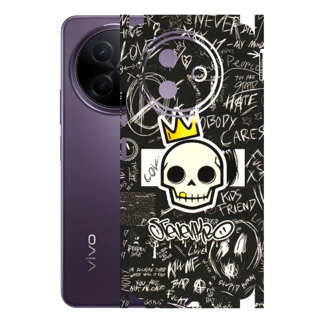 VIVO Y Series Phone Skins (All Models) - Funny Skull Black Chalk Grafitti - 3D Embossed Finish (L-22) Vivo Y39 5G