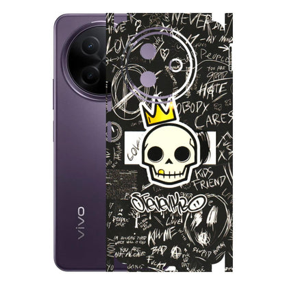 VIVO Y Series Phone Skins (All Models) - Funny Skull Black Chalk Grafitti - 3D Embossed Finish (L-22) Vivo Y39 5G