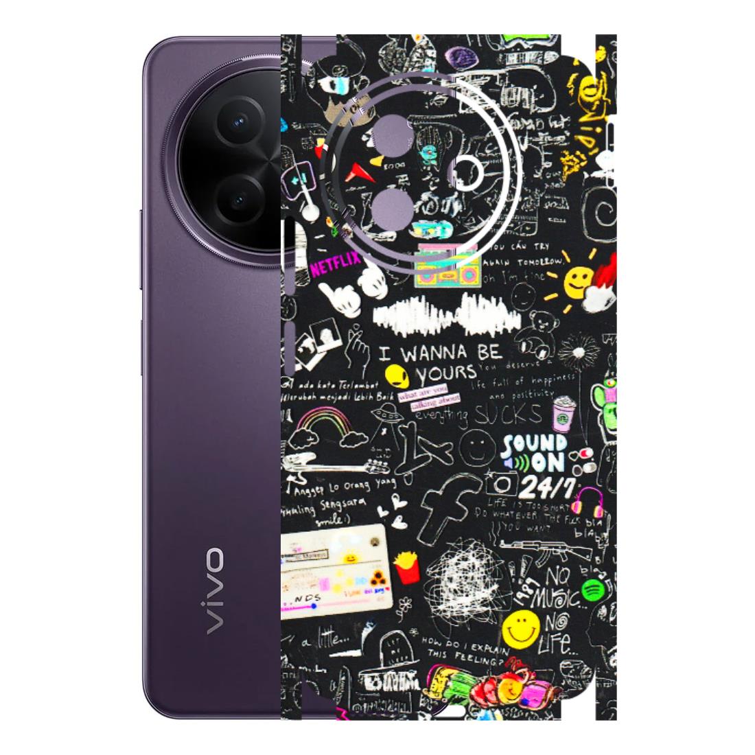 VIVO Y Series Phone Skins (All Models) - Black Creatives Doodles - 3D Embossed Finish (L-311) Vivo Y39 5G