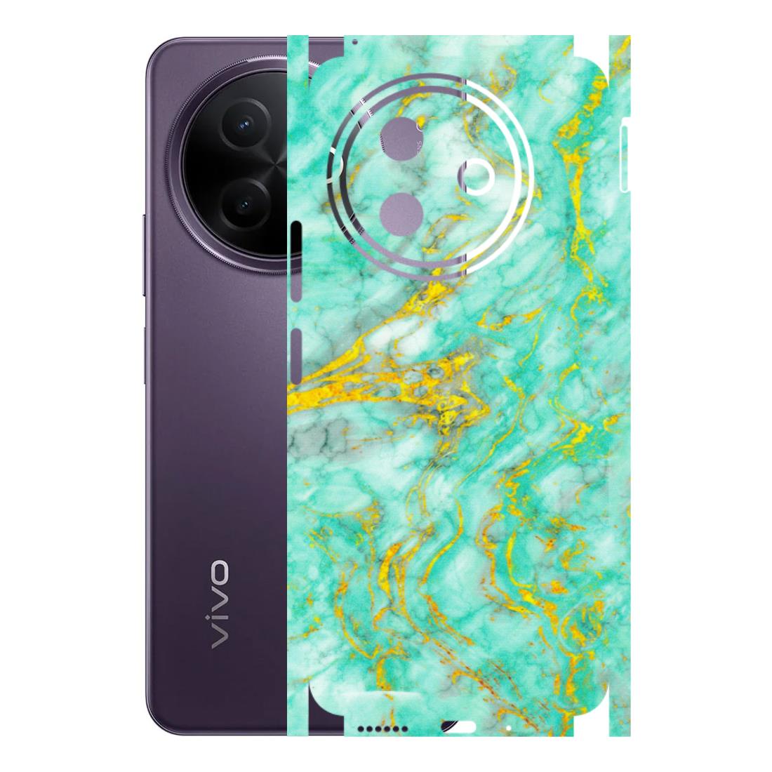 VIVO Y Series Phone Skins (All Models) - Green And Gold Marble Feel - Matte Finish (M-16) Vivo Y39 5G