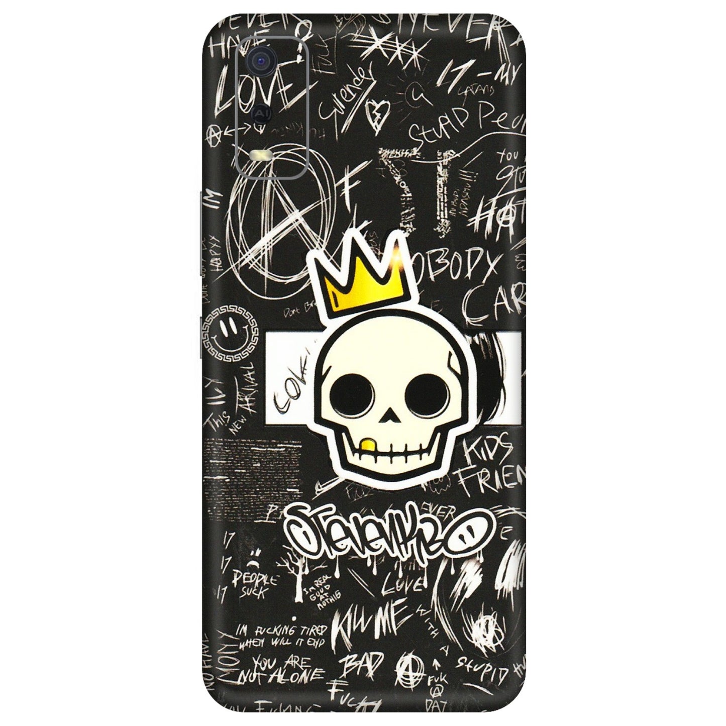 VIVO Y Series Phone Skins (All Models) - Funny Skull Black Chalk Grafitti - 3D Embossed Finish (L-22) Vivo Y3S