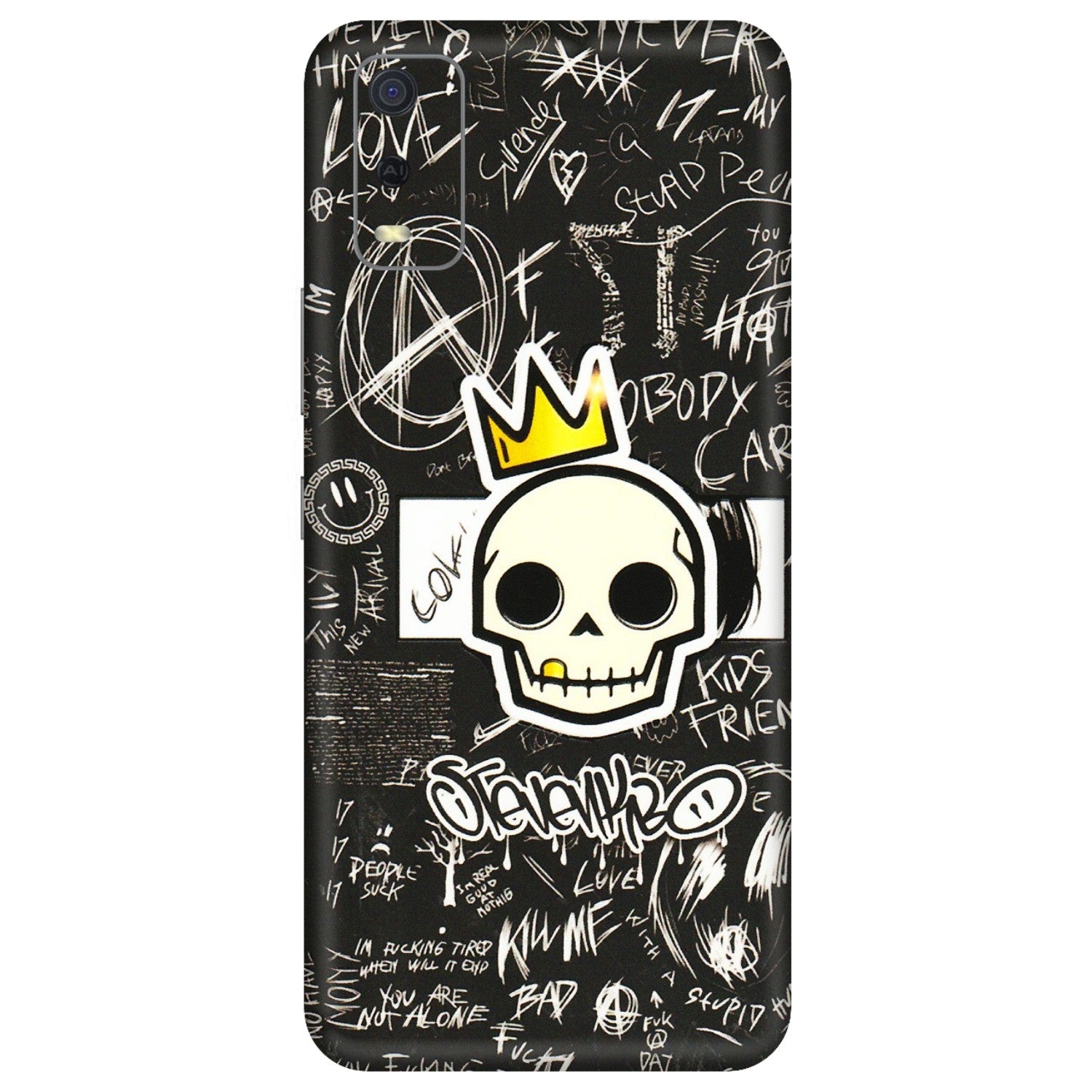 VIVO Y Series Phone Skins (All Models) - Funny Skull Black Chalk Grafitti - 3D Embossed Finish (L-22) Vivo Y3S