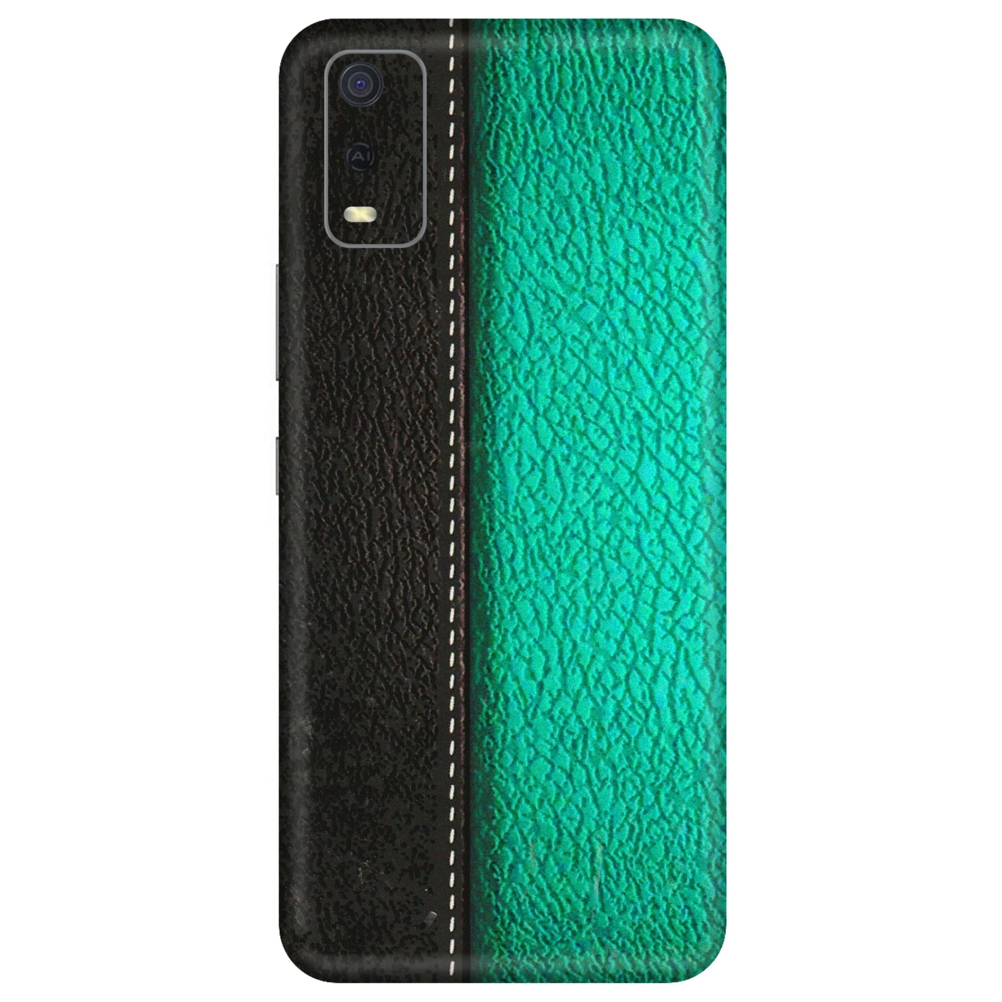 VIVO Y Series Phone Skins (All Models) - Black Green Dual Leather Stich - 3D Embossed Finish (L-233) Vivo Y3S