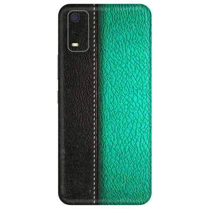 VIVO Y Series Phone Skins (All Models) - Black Green Dual Leather Stich - 3D Embossed Finish (L-233) Vivo Y3S