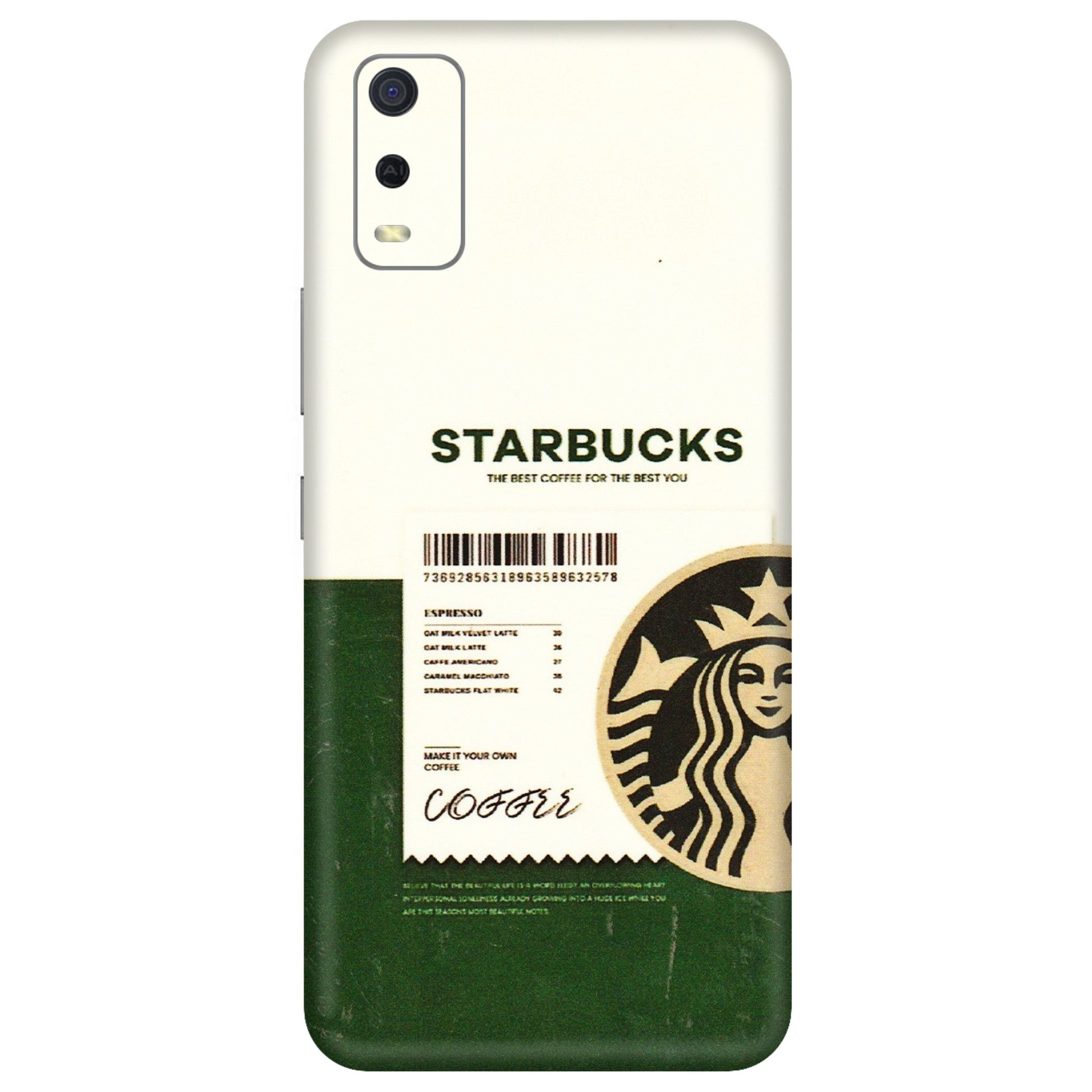VIVO Y Series Phone Skins (All Models) - Starbucks Barcode - 3D Embossed Finish (L-308) Vivo Y3S