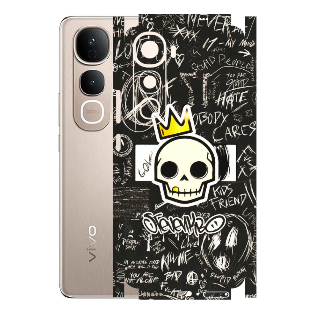 VIVO Y Series Phone Skins (All Models) - Funny Skull Black Chalk Grafitti - 3D Embossed Finish (L-22) Vivo Y400 5G