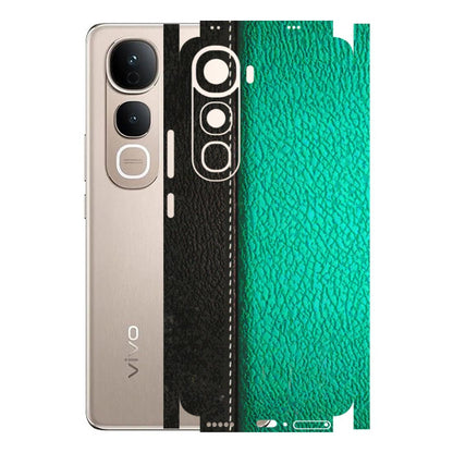 VIVO Y Series Phone Skins (All Models) - Black Green Dual Leather Stich - 3D Embossed Finish (L-233) Vivo Y400 5G