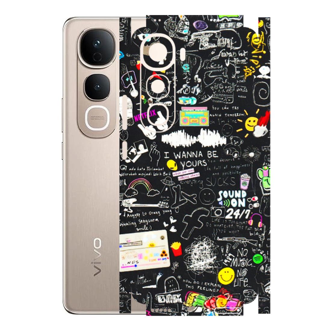 VIVO Y Series Phone Skins (All Models) - Black Creatives Doodles - 3D Embossed Finish (L-311) Vivo Y400 5G
