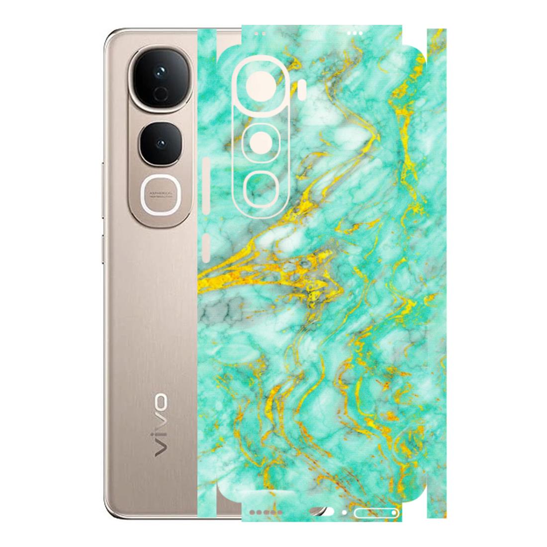 VIVO Y Series Phone Skins (All Models) - Green And Gold Marble Feel - Matte Finish (M-16) Vivo Y400 5G