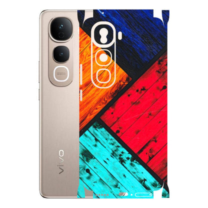 VIVO Y Series Phone Skins (All Models) - Colourful Wood Panels Abstract - 3D Embossed Finish (L-09) Vivo Y400 Pro 5G
