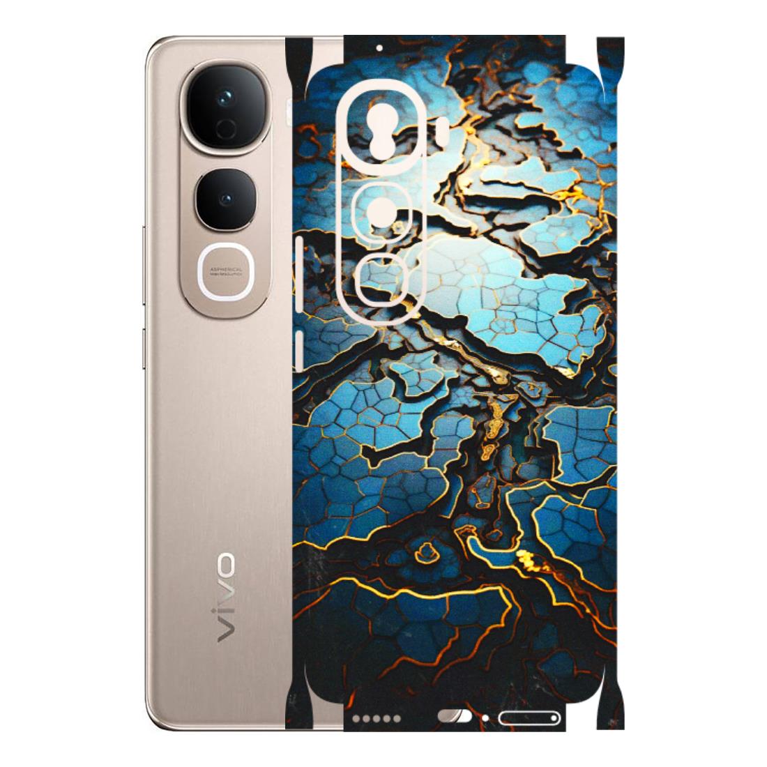 VIVO Y Series Phone Skins (All Models) - Blue Gold Abstract - 3D Embossed Finish (L-11) Vivo Y400 Pro 5G