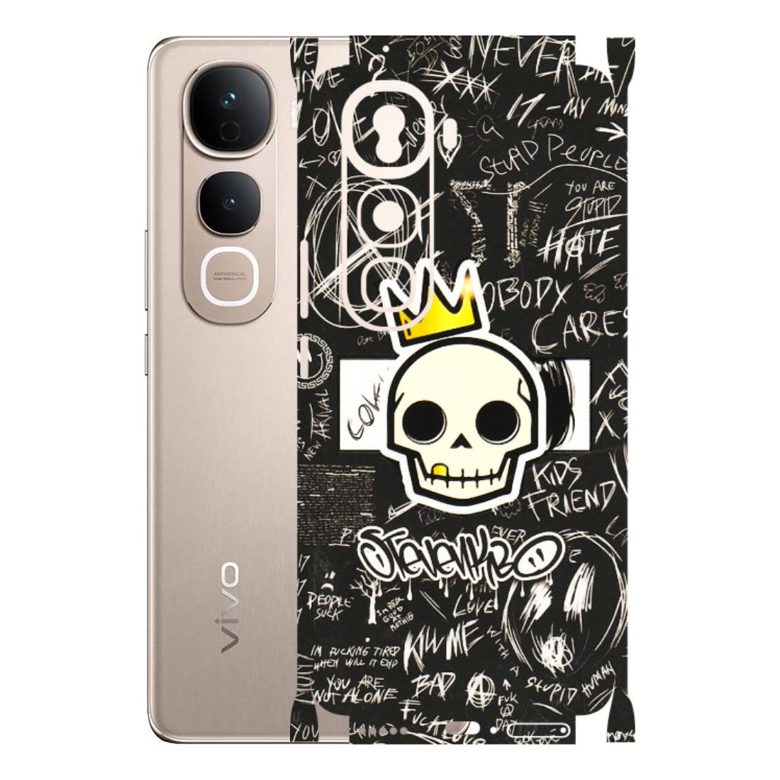 VIVO Y Series Phone Skins (All Models) - Funny Skull Black Chalk Grafitti - 3D Embossed Finish (L-22) Vivo Y400 Pro 5G