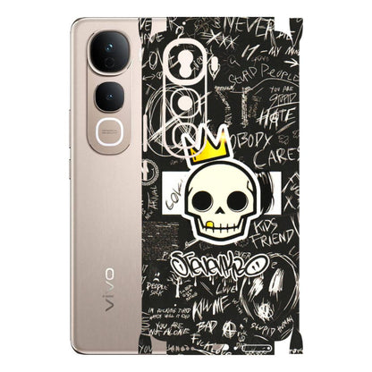 VIVO Y Series Phone Skins (All Models) - Funny Skull Black Chalk Grafitti - 3D Embossed Finish (L-22) Vivo Y400 Pro 5G