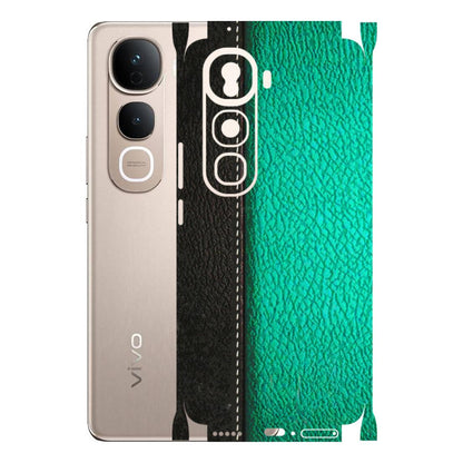 VIVO Y Series Phone Skins (All Models) - Black Green Dual Leather Stich - 3D Embossed Finish (L-233) Vivo Y400 Pro 5G