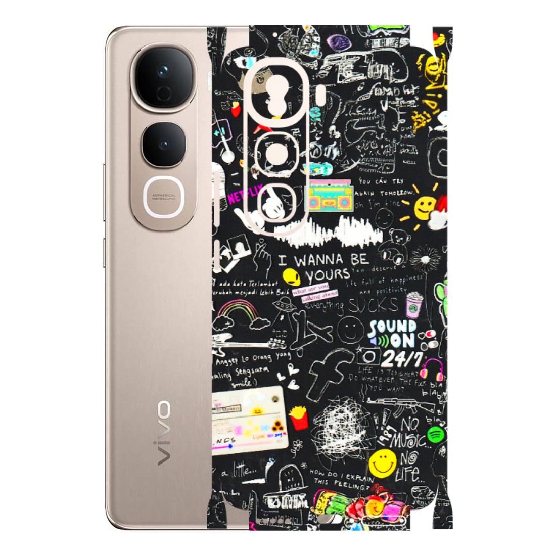 VIVO Y Series Phone Skins (All Models) - Black Creatives Doodles - 3D Embossed Finish (L-311) Vivo Y400 Pro 5G