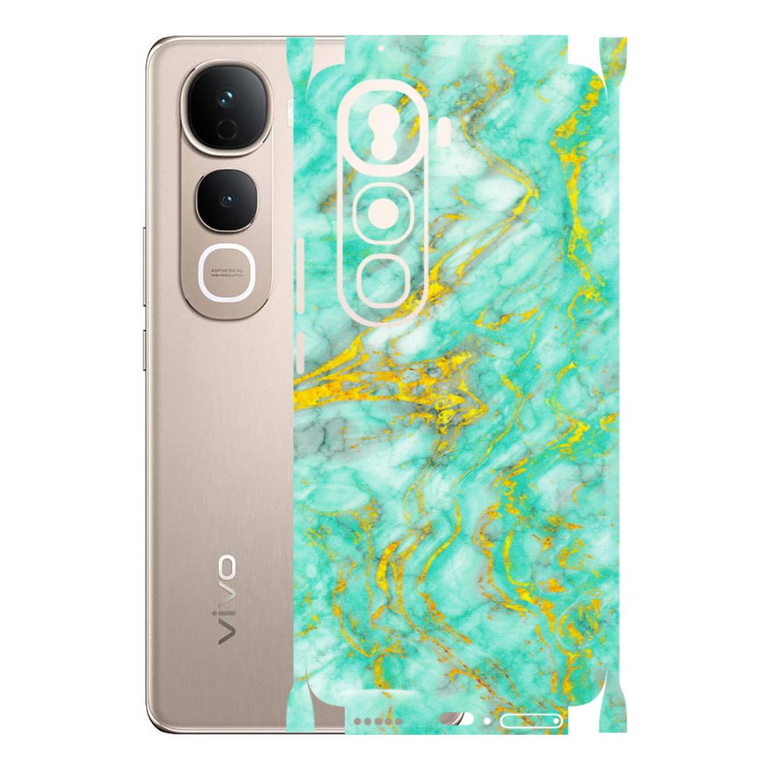 VIVO Y Series Phone Skins (All Models) - Green And Gold Marble Feel - Matte Finish (M-16) Vivo Y400 Pro 5G