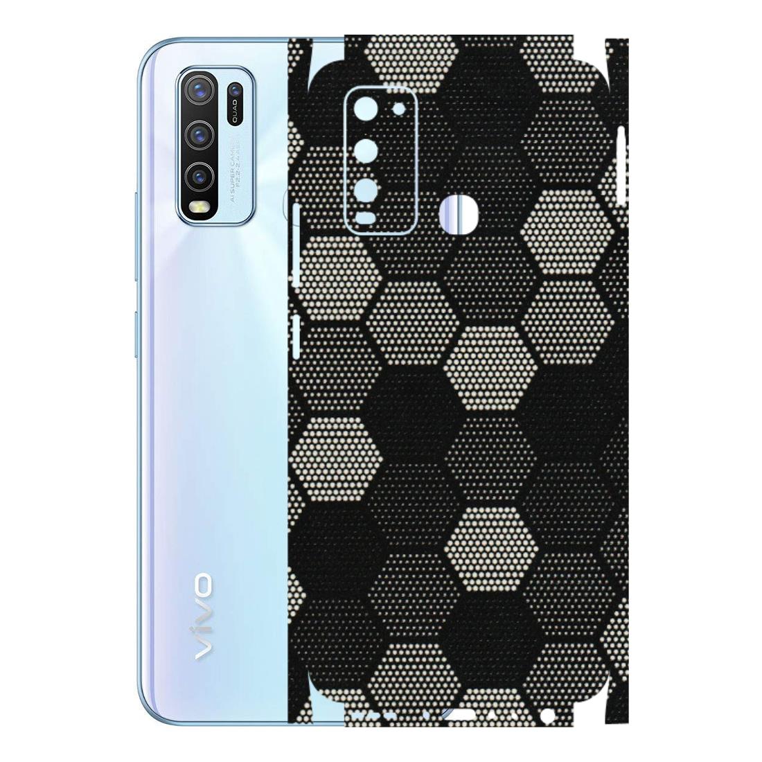 VIVO Y Series Phone Skins (All Models) - Black & White Dotted Honeycomb Texture - 3D Embossed Finish (L-202) Vivo Y50