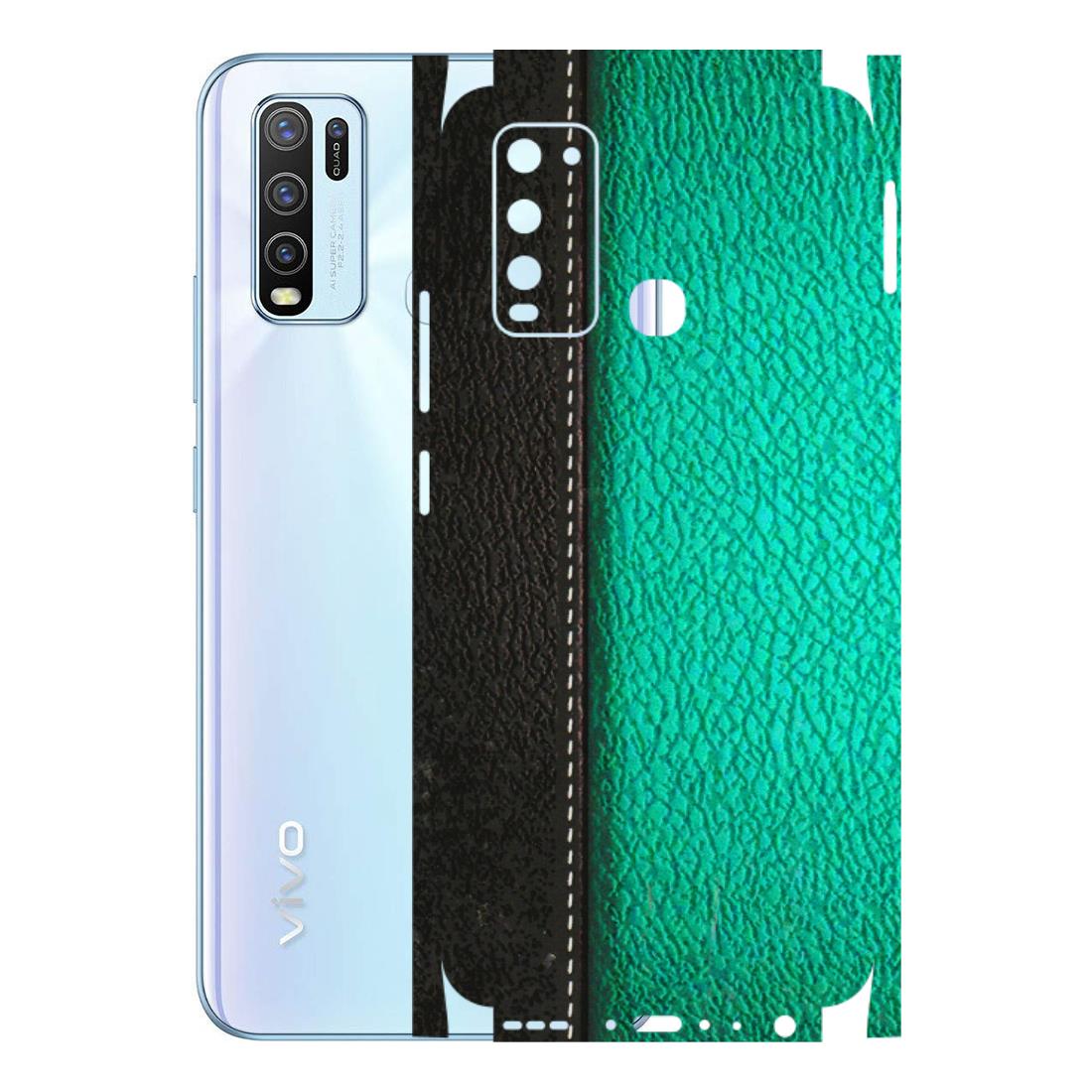 VIVO Y Series Phone Skins (All Models) - Black Green Dual Leather Stich - 3D Embossed Finish (L-233) Vivo Y50