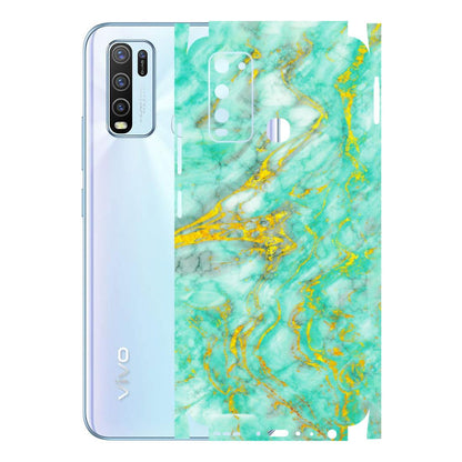 VIVO Y Series Phone Skins (All Models) - Green And Gold Marble Feel - Matte Finish (M-16) Vivo Y50