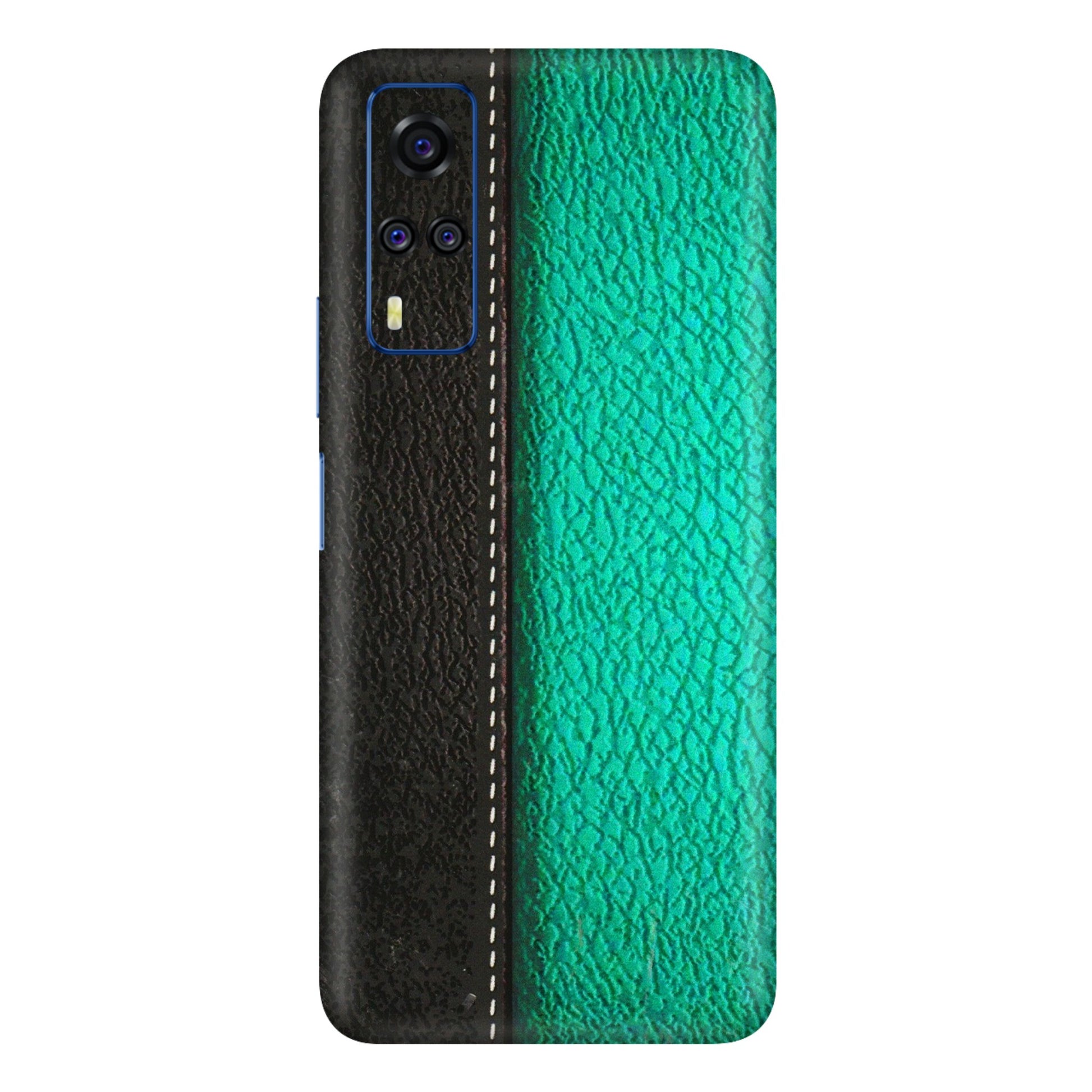 VIVO Y Series Phone Skins (All Models) - Black Green Dual Leather Stich - 3D Embossed Finish (L-233) Vivo Y51