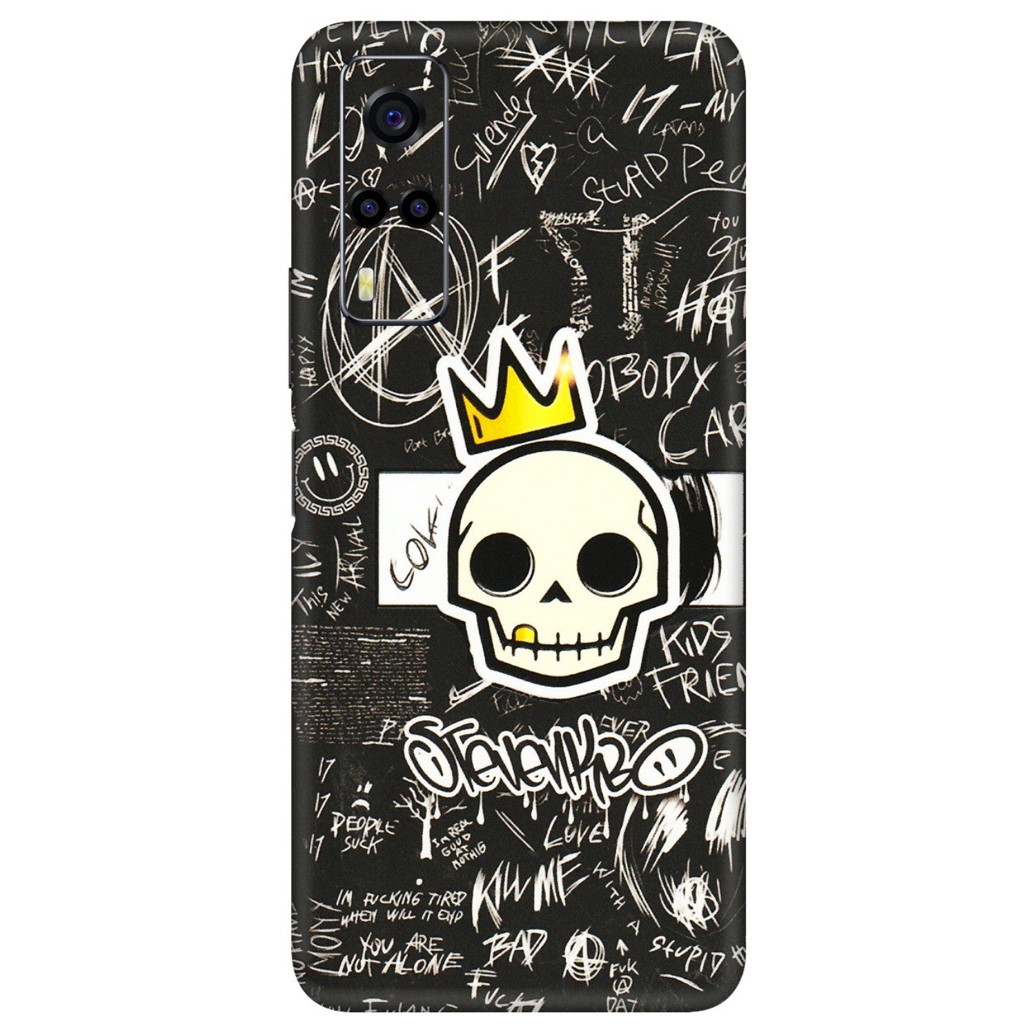 VIVO Y Series Phone Skins (All Models) - Funny Skull Black Chalk Grafitti - 3D Embossed Finish (L-22) Vivo Y53S