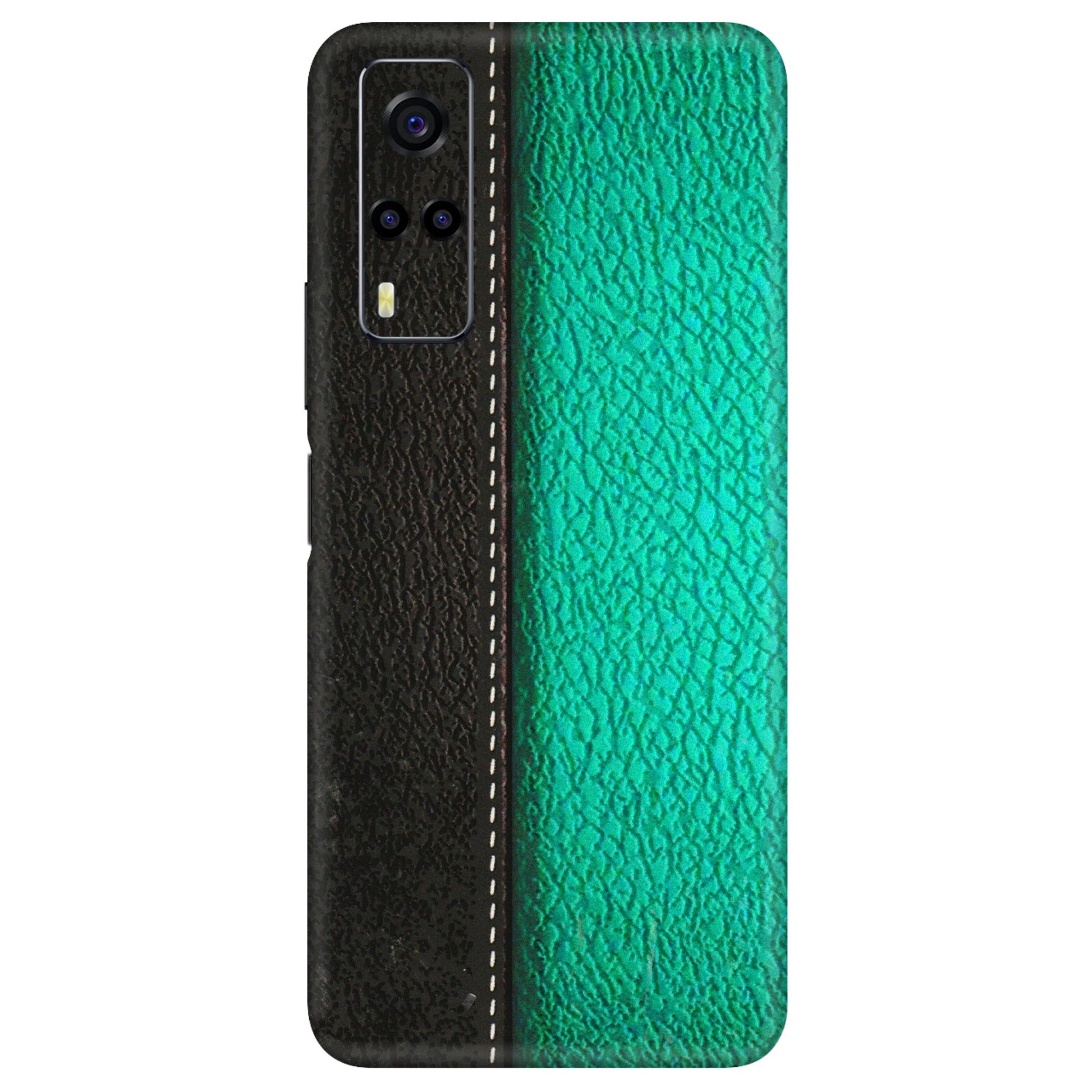 VIVO Y Series Phone Skins (All Models) - Black Green Dual Leather Stich - 3D Embossed Finish (L-233) Vivo Y53S