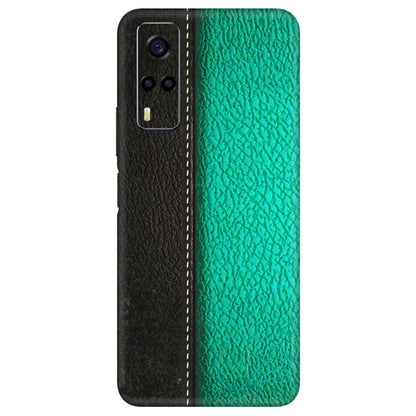 VIVO Y Series Phone Skins (All Models) - Black Green Dual Leather Stich - 3D Embossed Finish (L-233) Vivo Y53S