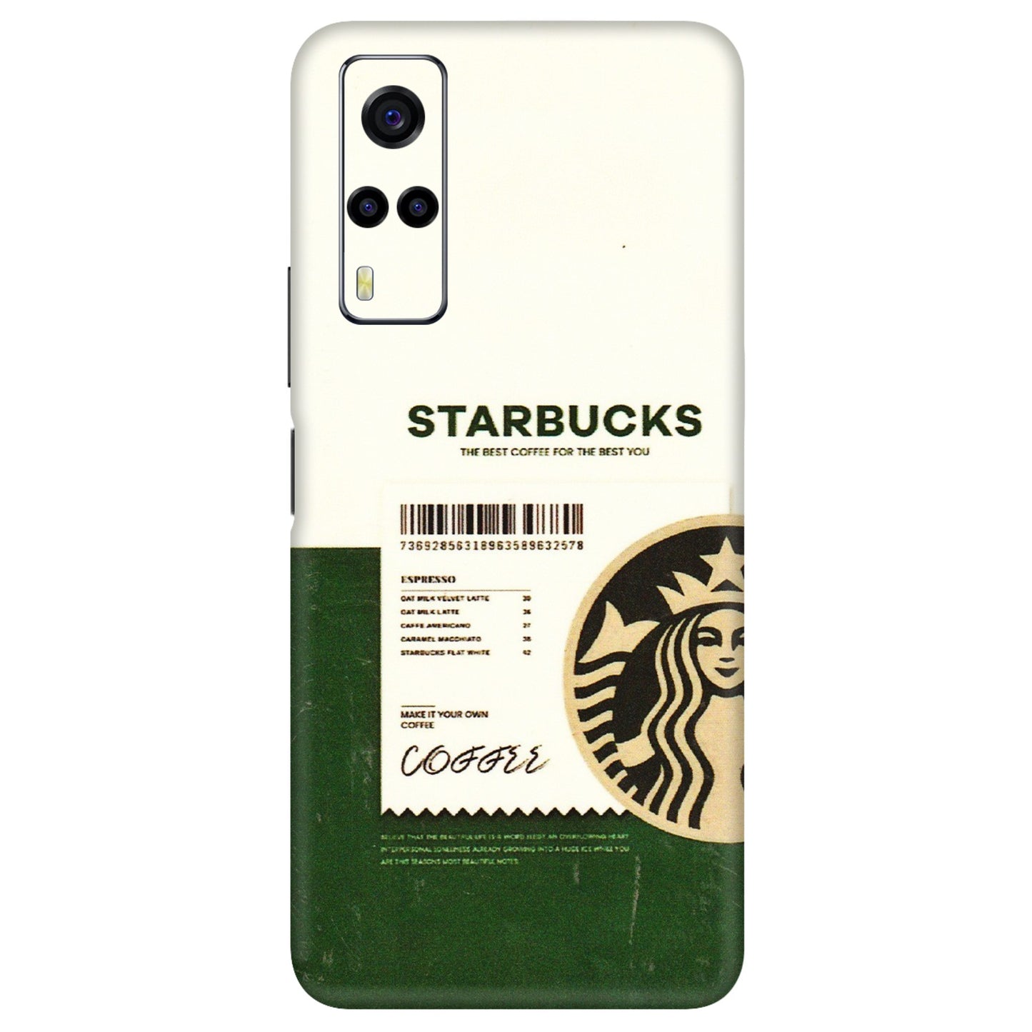 VIVO Y Series Phone Skins (All Models) - Starbucks Barcode - 3D Embossed Finish (L-308) Vivo Y53S