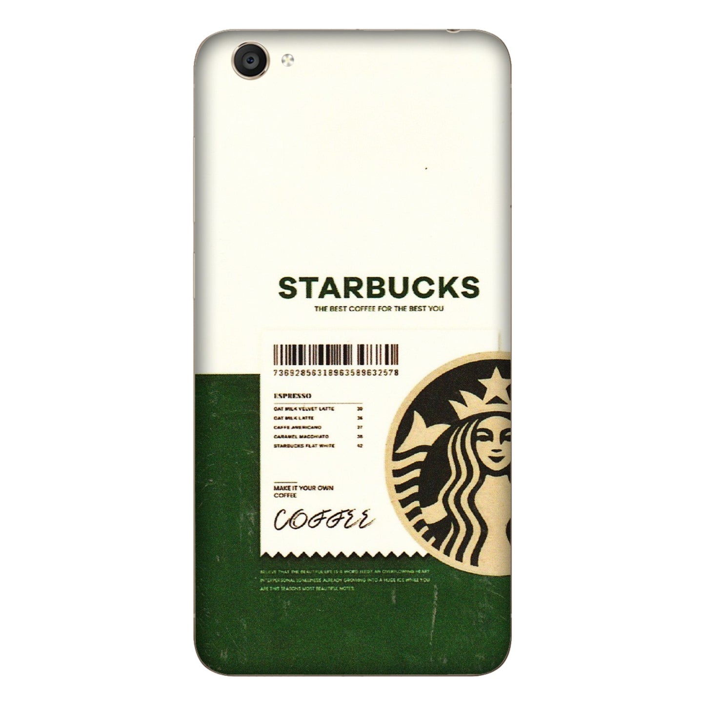 VIVO Y Series Phone Skins (All Models) - Starbucks Barcode - 3D Embossed Finish (L-308) Vivo Y55S