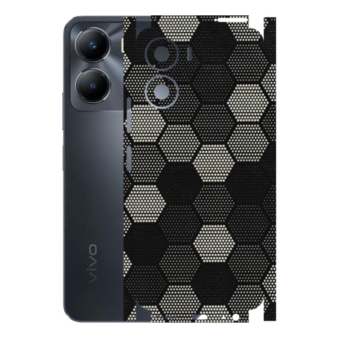 VIVO Y Series Phone Skins (All Models) - Black & White Dotted Honeycomb Texture - 3D Embossed Finish (L-202) Vivo Y56 (5G)
