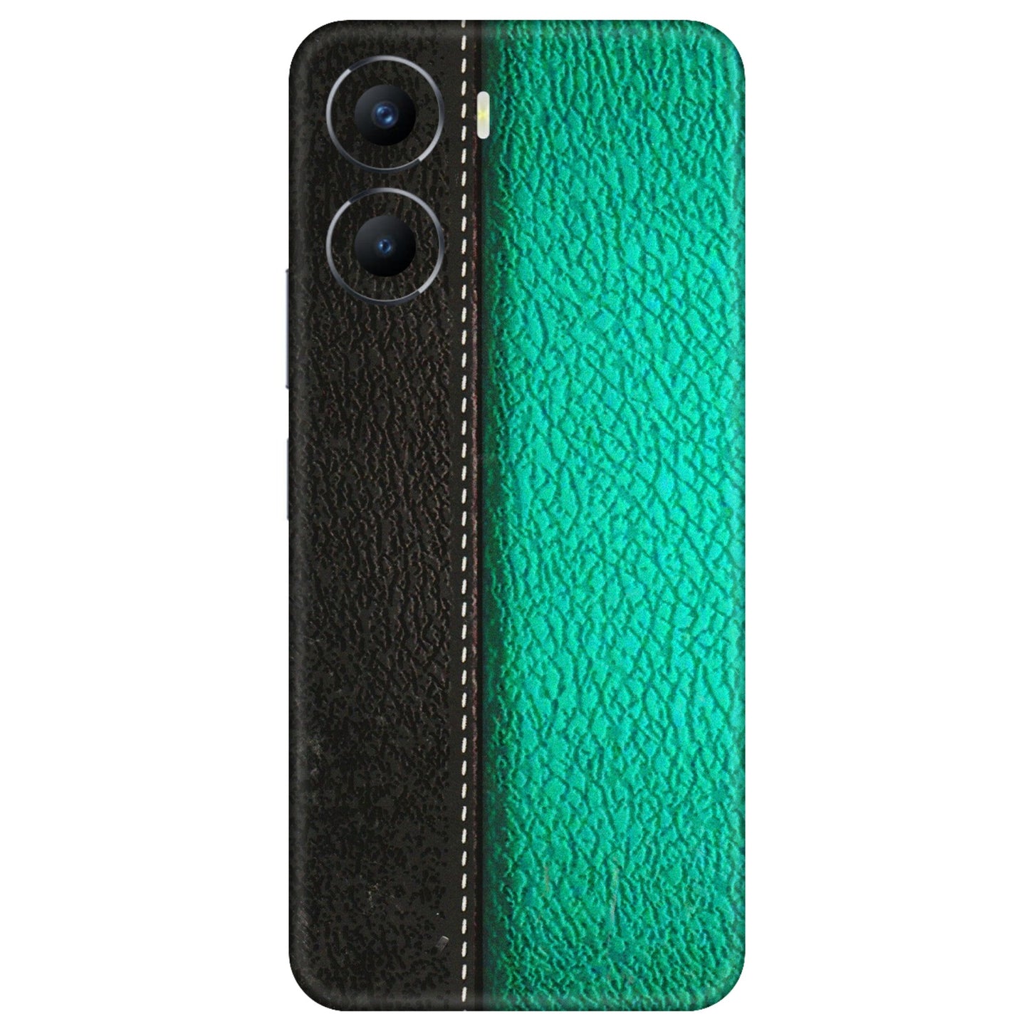 VIVO Y Series Phone Skins (All Models) - Black Green Dual Leather Stich - 3D Embossed Finish (L-233) Vivo Y56 (5G)