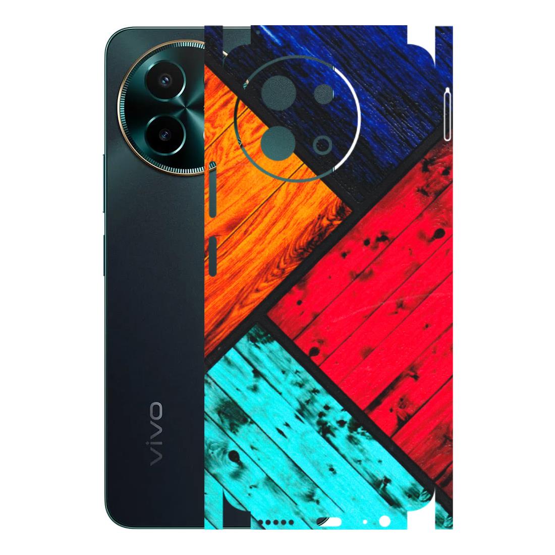 VIVO Y Series Phone Skins (All Models) - Colourful Wood Panels Abstract - 3D Embossed Finish (L-09) Vivo Y58 5G