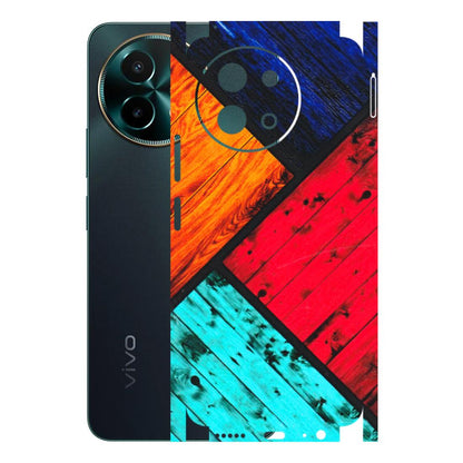 VIVO Y Series Phone Skins (All Models) - Colourful Wood Panels Abstract - 3D Embossed Finish (L-09) Vivo Y58 5G
