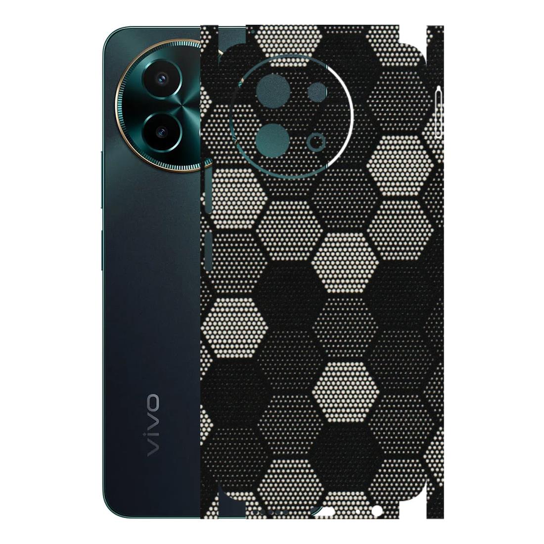 VIVO Y Series Phone Skins (All Models) - Black & White Dotted Honeycomb Texture - 3D Embossed Finish (L-202) Vivo Y58 5G