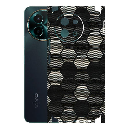 VIVO Y Series Phone Skins (All Models) - Black & White Dotted Honeycomb Texture - 3D Embossed Finish (L-202) Vivo Y58 5G