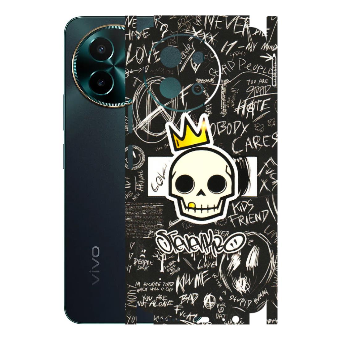 VIVO Y Series Phone Skins (All Models) - Funny Skull Black Chalk Grafitti - 3D Embossed Finish (L-22) Vivo Y58 5G