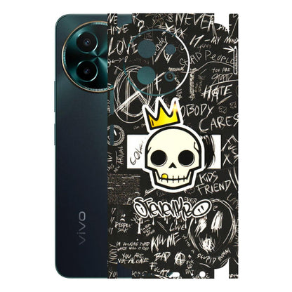 VIVO Y Series Phone Skins (All Models) - Funny Skull Black Chalk Grafitti - 3D Embossed Finish (L-22) Vivo Y58 5G
